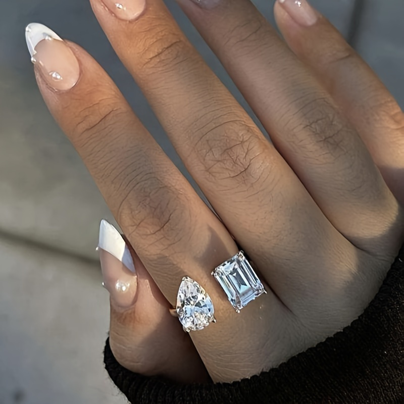 

Luxury Geometric Square Zircon Shape Open Ring Unique Hand Jewelry For Women Girls