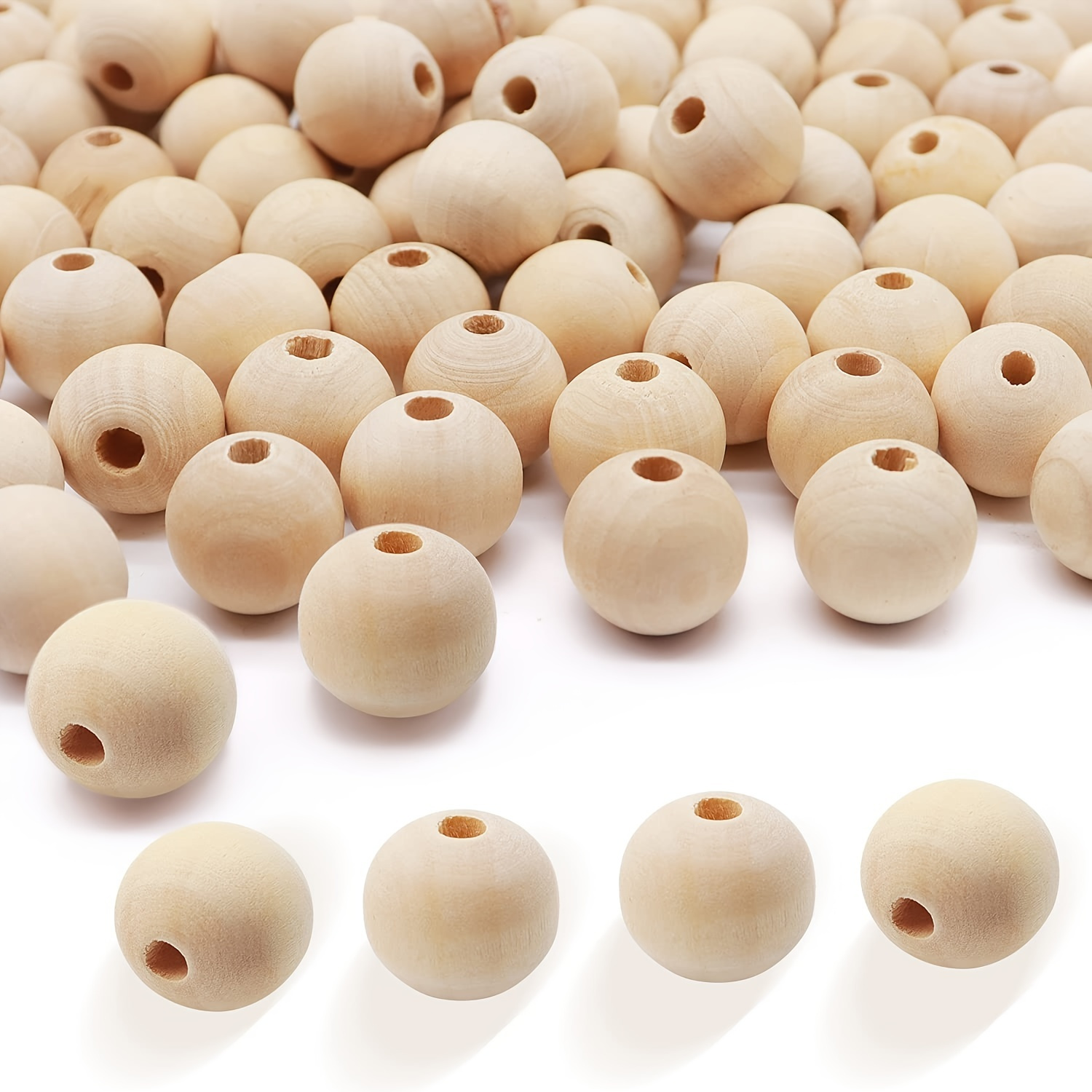 Natural Wooden Beads, 100 Pieces 20mm Diameter Round Loose Spacer Beads Large Hole (10mm) Wooden Craft Beads with Beautiful Grain for DIY Handmade