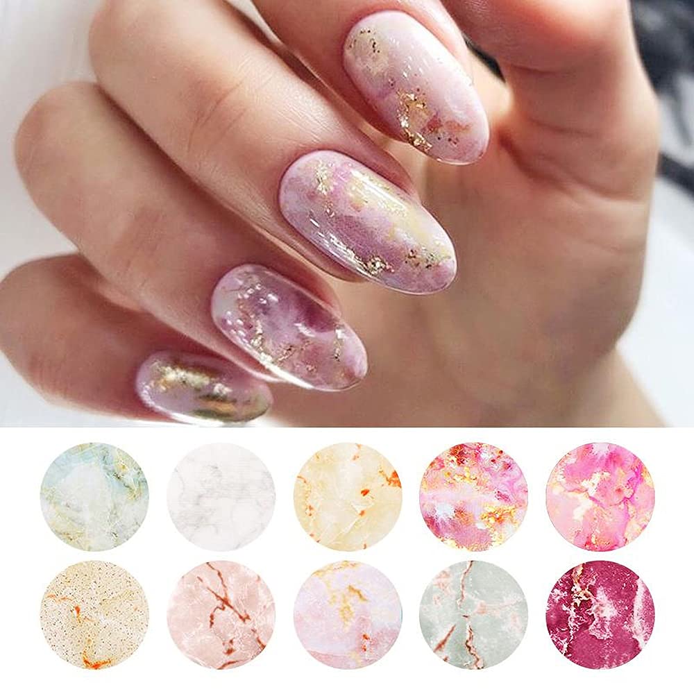 Heldig Marble Nail Foil Transfer Sticker, 10 Rolls Marble Stone Nail Foils  Colorful Blooming Print Nail Art Foil Wraps Decals DIY Nail Decoration for  Women Girls 
