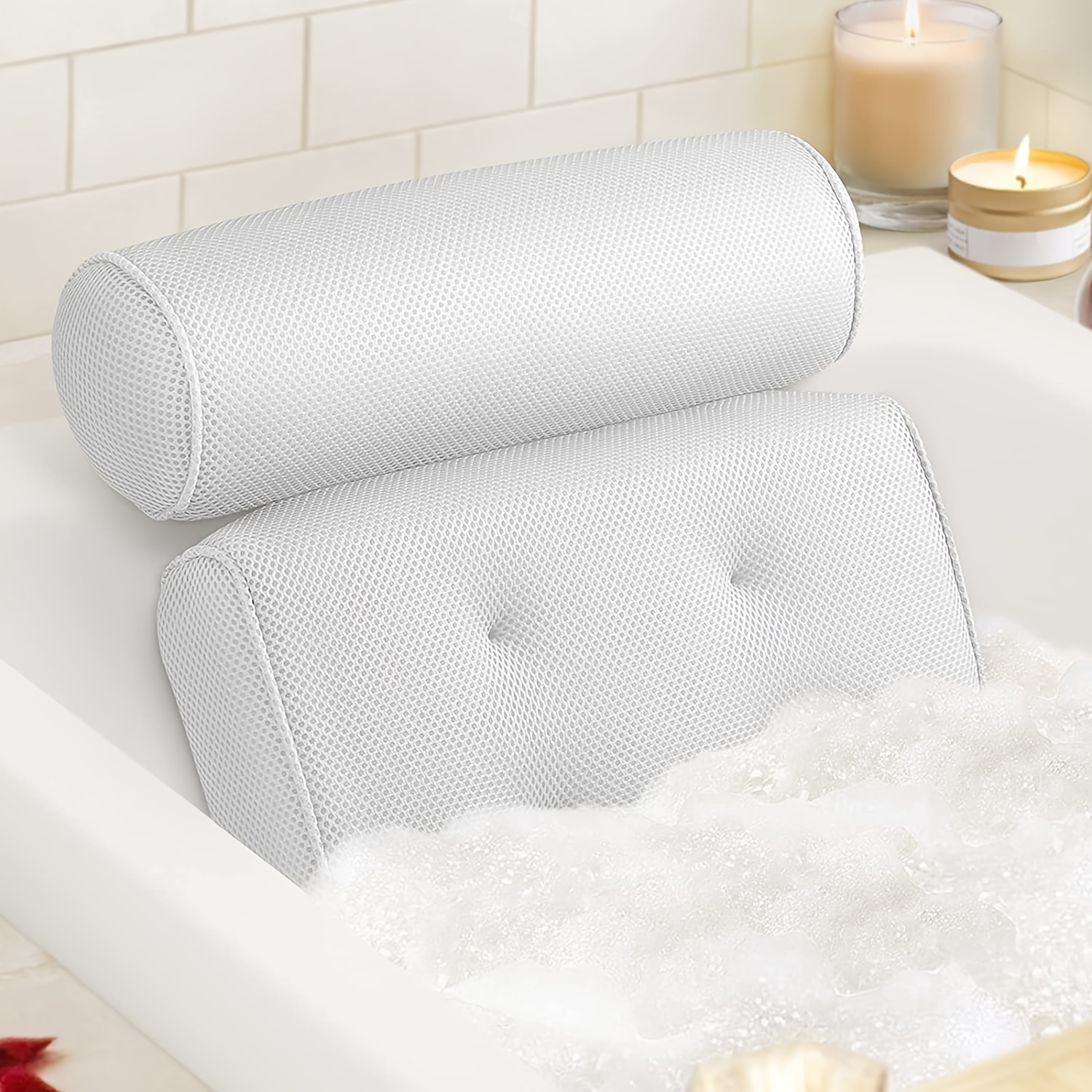 Bath Pillows For Tub White Breathable Bathtub Spa Pillow - Temu