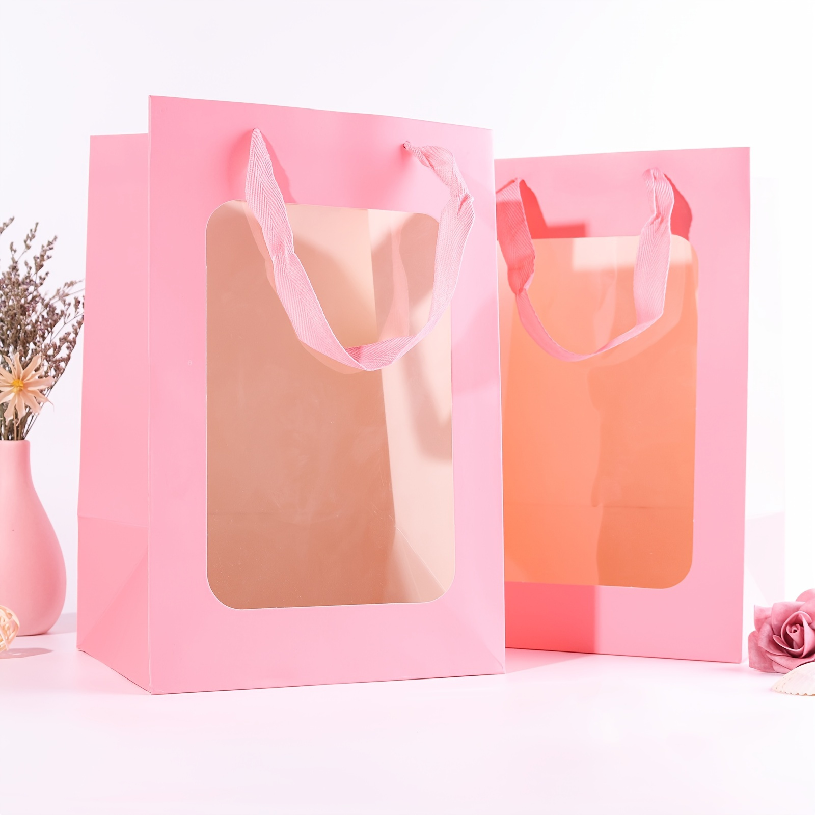 4PCS Paper Flower Gift Bags Box with Handle, Floral Arrangements Bouquets  Bag, Florist Bag Carry Package Gift Case for Valentines Day Wedding  Birthday