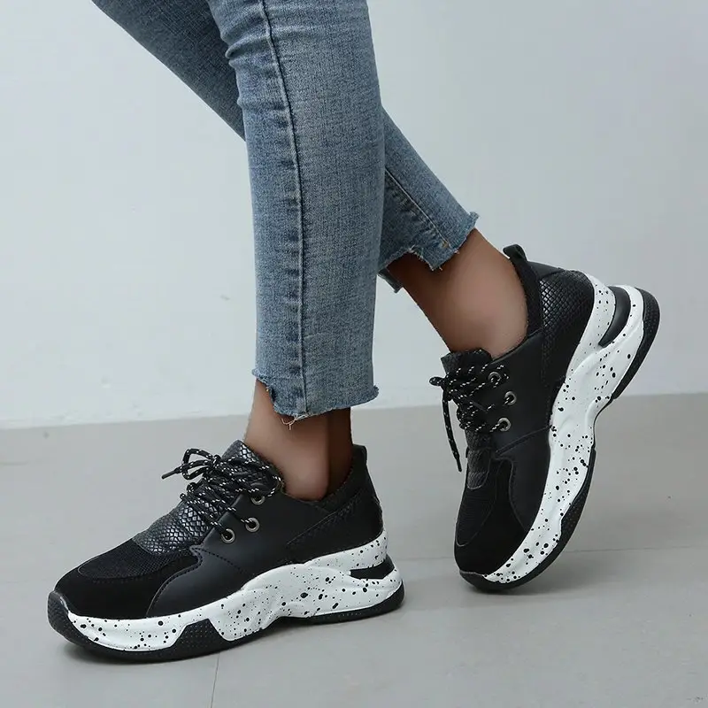 Women's Leopard Print Sneakers, Faux Leather Lightweight Low Top Lace ...