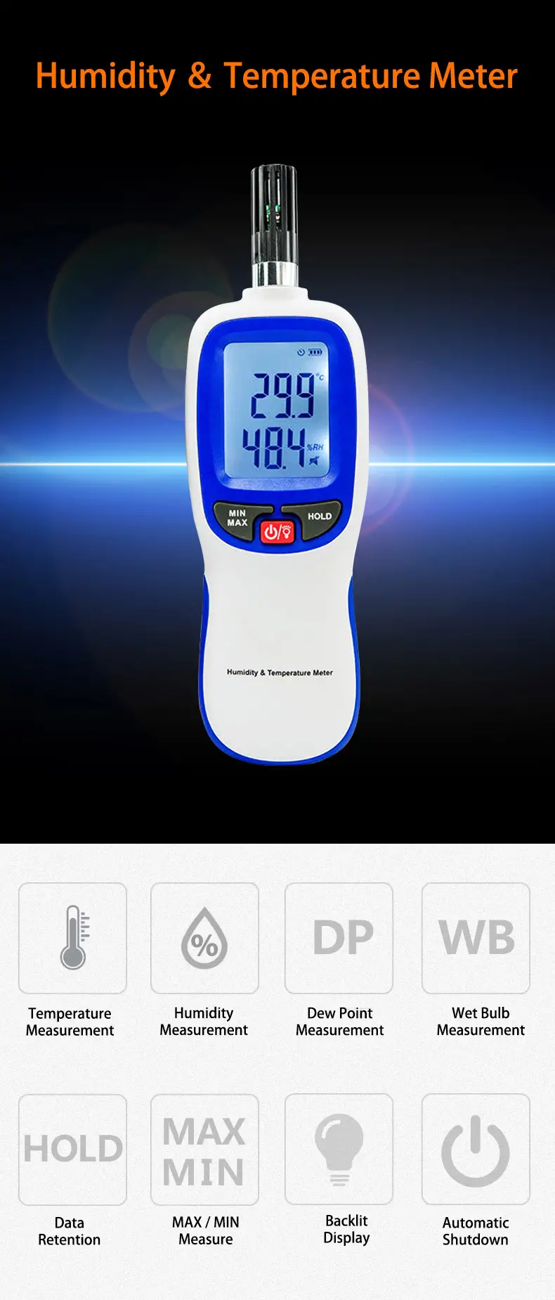 Eray Digital Psychrometer Thermometer Hygrometer with Backlight,  Temperature and Humidity Reader Meter Thermo-Hygrometer with Dew P