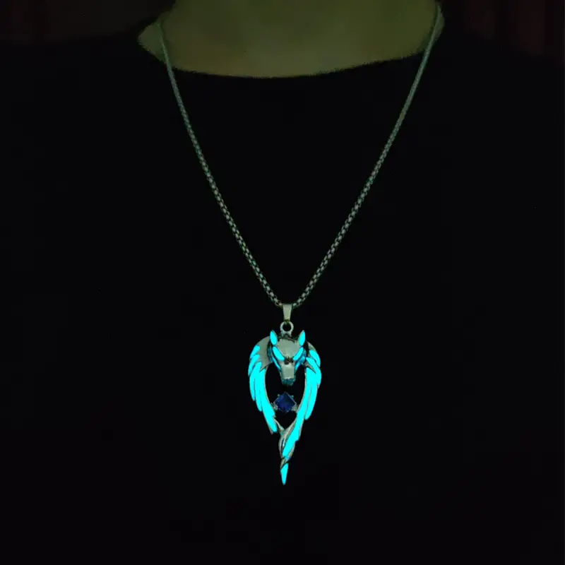 1pc mens luminous wolf head pendant necklace details 3