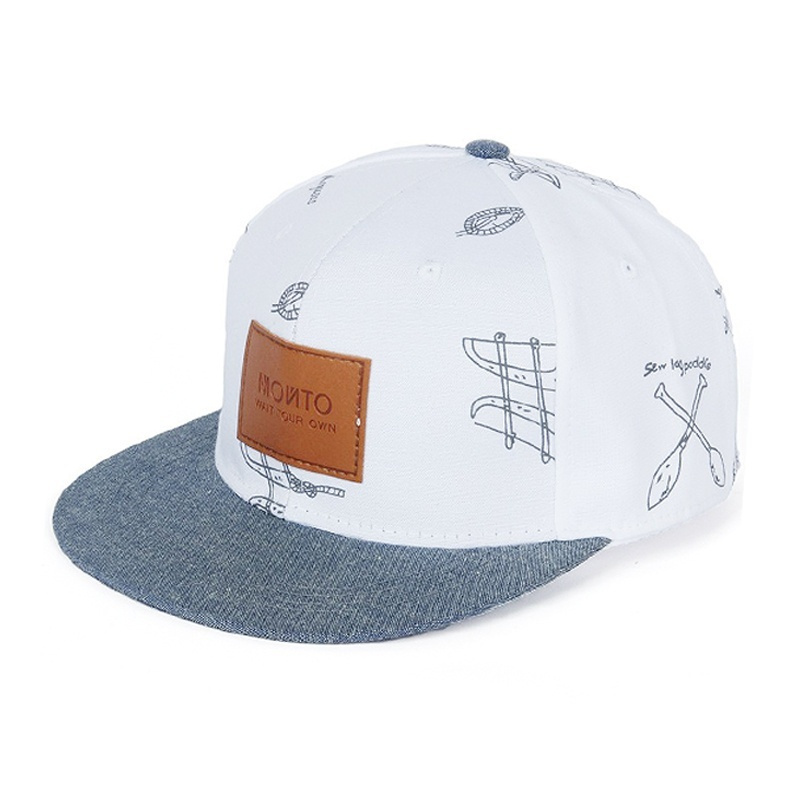 

1pc English Pu Leather Label Men's Hip-hop Flat Brim Hat Baseball Cap