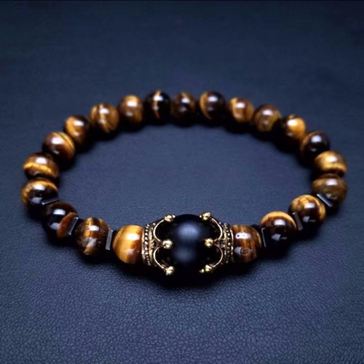 1pc   bracelets for men   alloy crown tiger   bead bangle creative beaded stretch bracelet details 2