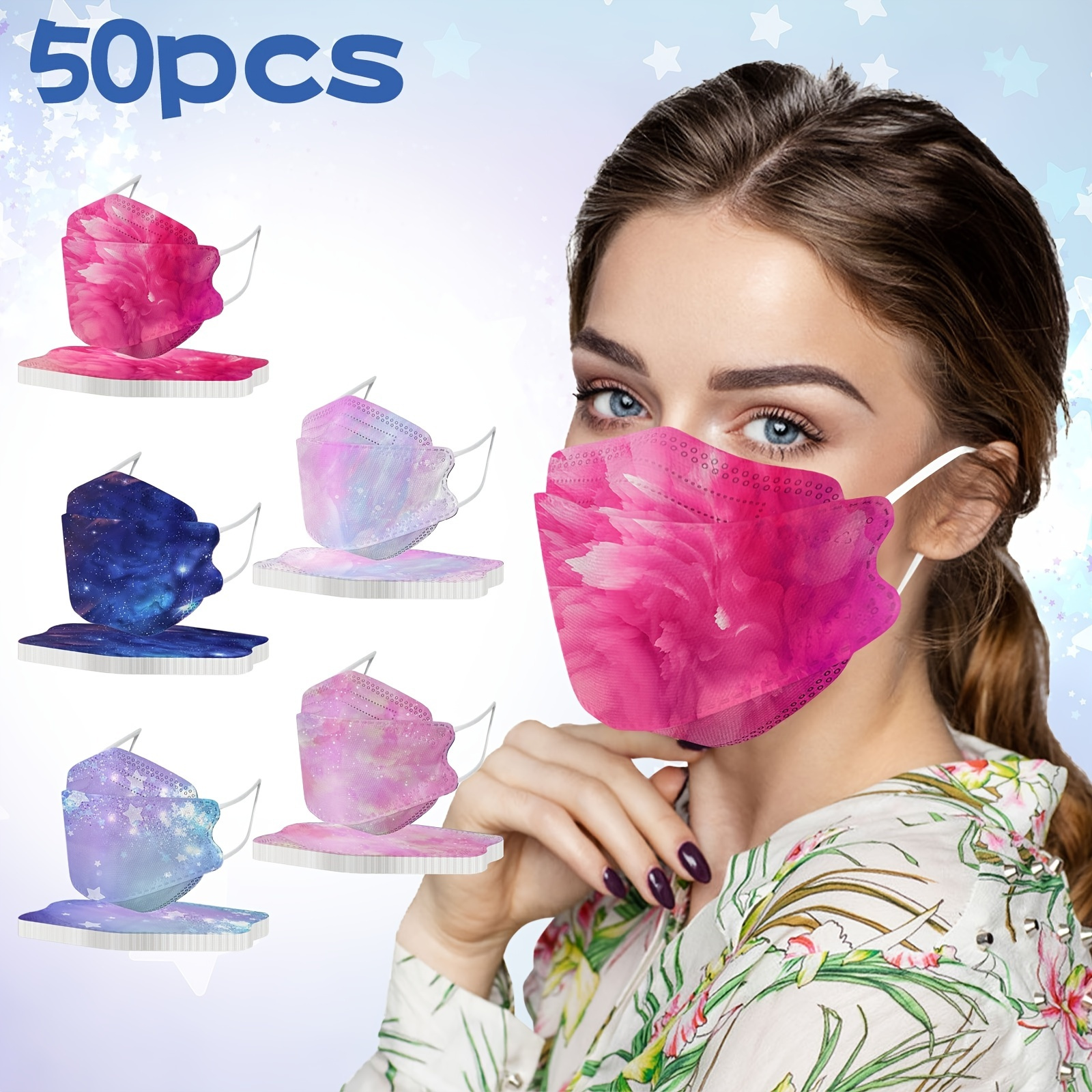 50pcs Tie Dye Face Mask 4 Ply Protection 3d Fish Type Masks For Adults