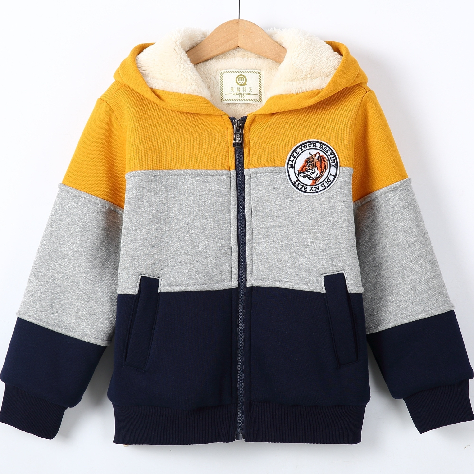Boys Casual Fleece Thermal Stitching Jacket Long Sleeve Zip Up Outwear ...