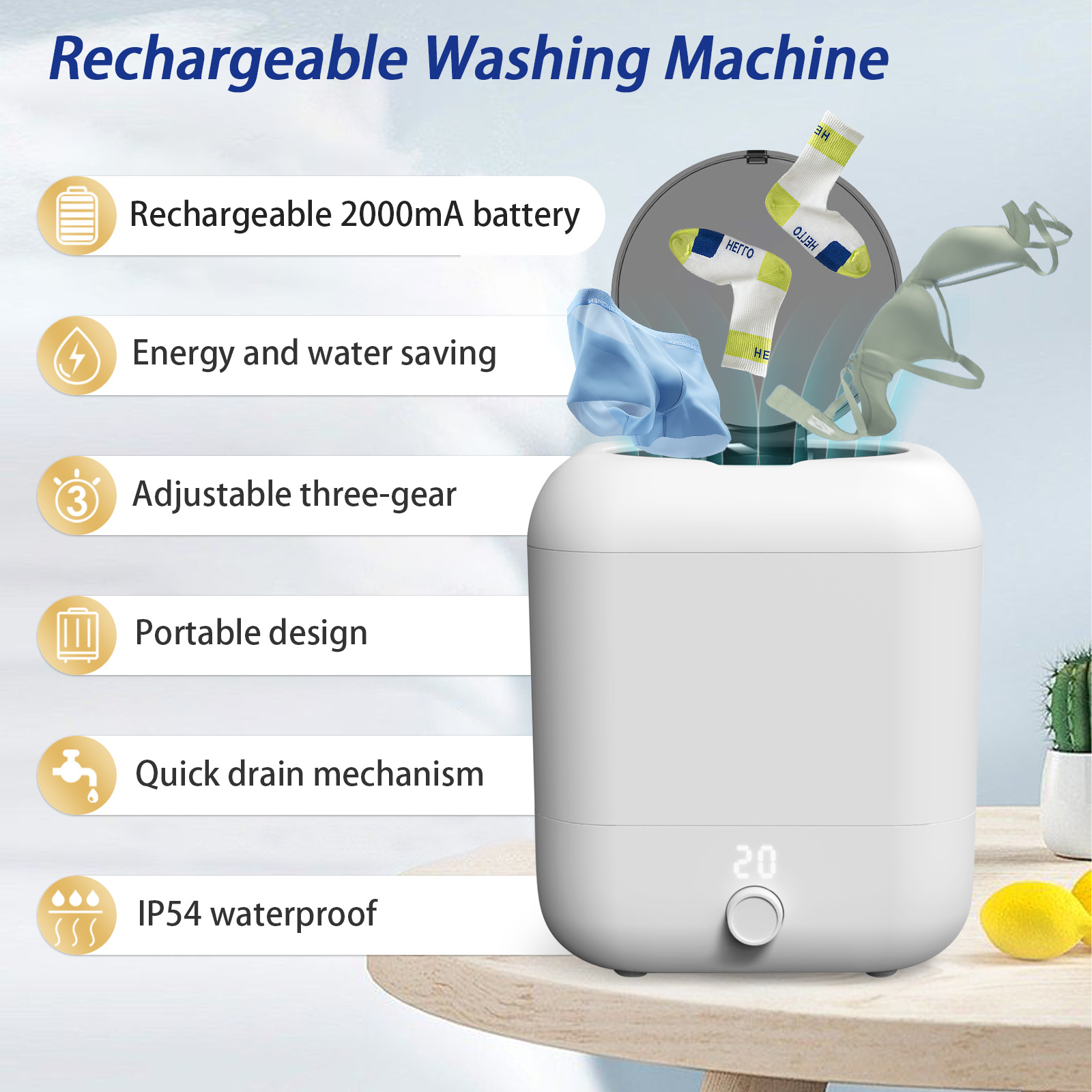 Portable 8L Mini Folding Washing Machine, Semi-Automatic Rotary Drying, Socks Underwear Washing Machine, Travel Camping Washing Machine