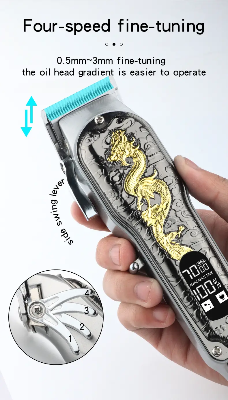 dragon pattern electric hair clipper professional salon grade clipper for home hair styling usb charging for easy use and portability details 7