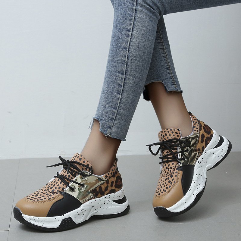 Women's Leopard Print Sneakers Faux Leather Lightweight Low - Temu