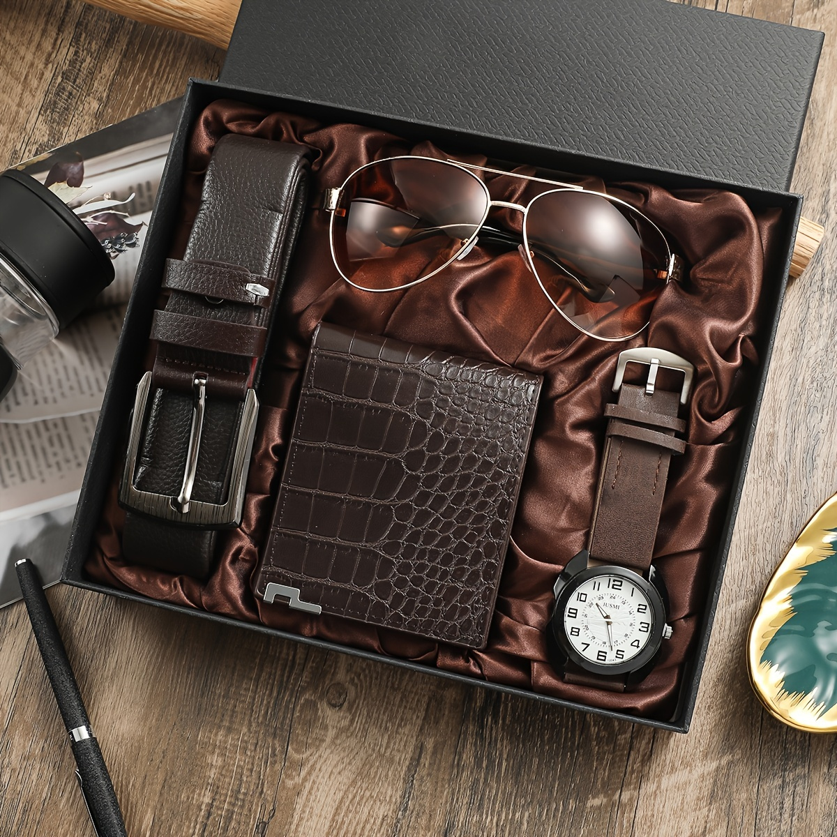 Men's Gift Box, Complete Men's Gift Set, Men's Watch, Sunglasses, Flask,  Tuxedo Set, Cufflinks, Tie Clip, Bottle Opener, Luxury Gift Box 