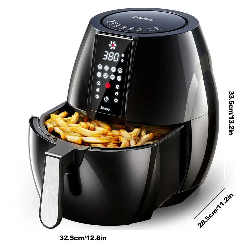 1pc air fryer large capacity lcd digital touch screen water based non stick coating grill rack and frying basket details 7