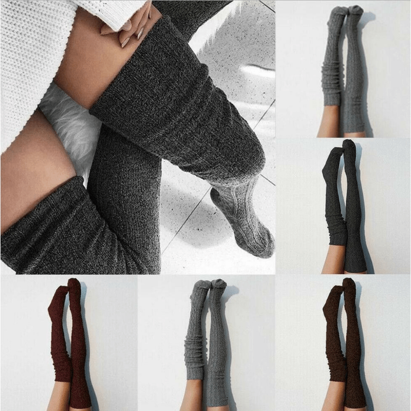 

1 Pair Solid Over The Knee Knit Socks, Preppy Style Thermal Winter Knee High Stocks Thickened Warm, Women's Stocks