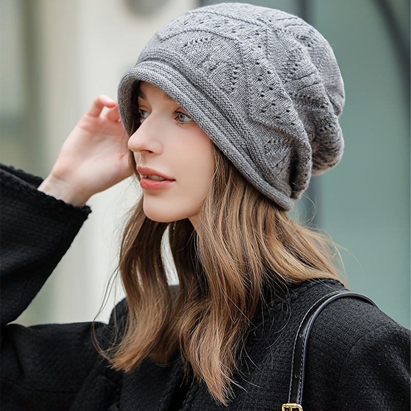 Trendy Double D Slouchy Beanie Solid Color Elastic Skull Coldproof Beanies  For Women - Temu Germany