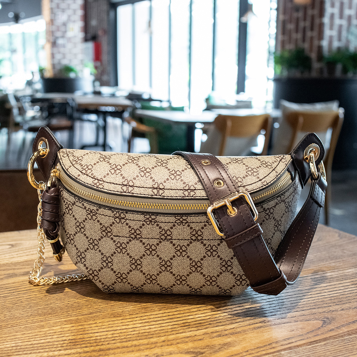 

Geo Pattern Fanny Pack, Elegant Zipper Front Sling Bag Versatile Chest Bag
