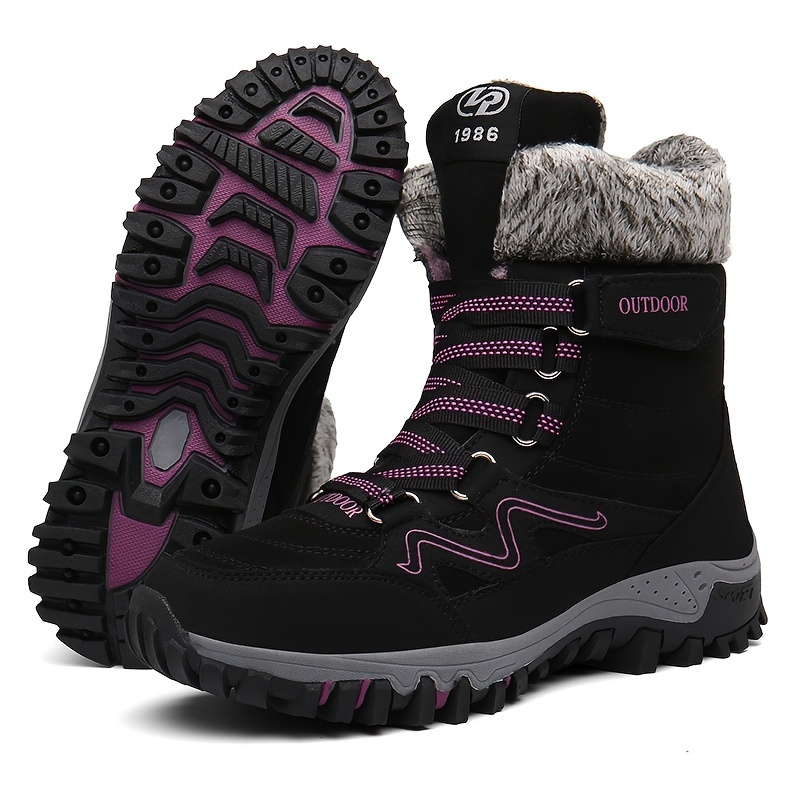 Women's Outdoor Anti-slip Snow Boots, Winter Warm Fur Lined Ankle Boots ...