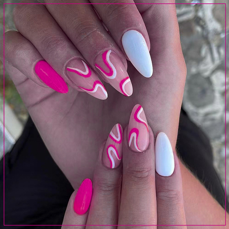 Pink & Purple Abstract Swirly Nail Art Press on Nails styled in Medium  Almond -  Israel