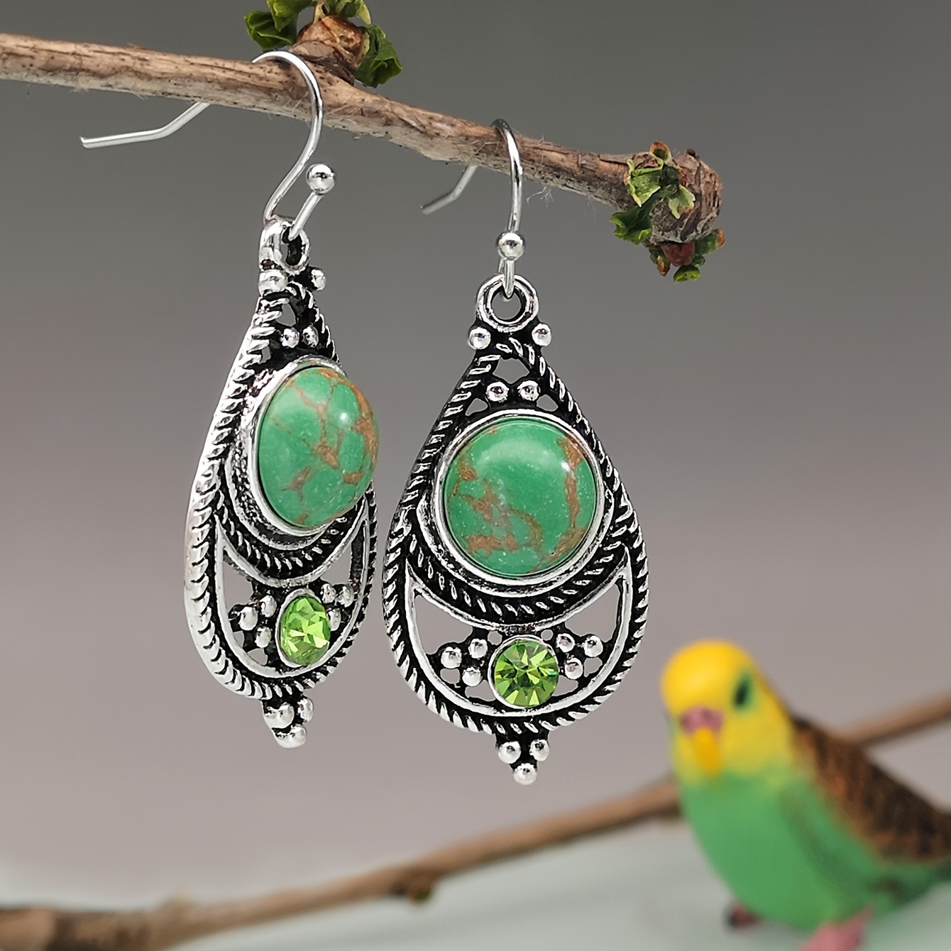 

Retro 925 Ancient Turquoise Earrings Women's Boho Style Ear Accessories