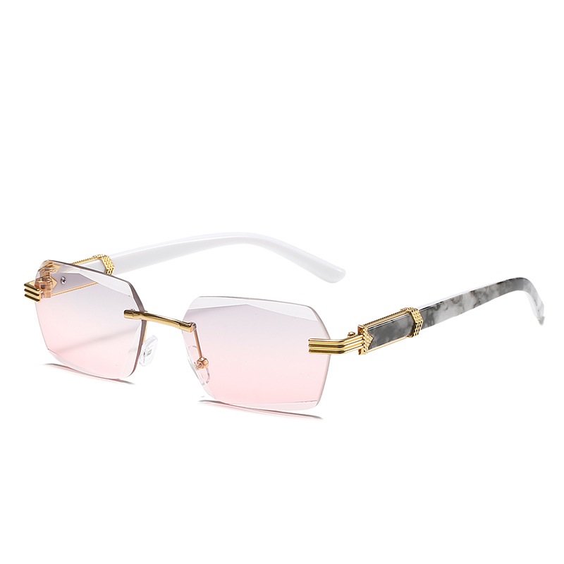 3 Pairs Square Rimless Sunglasses Fashion Frameless Eyewear Vintage  Rectangle Transparent Glasses For Women Men,brawn Black Pink