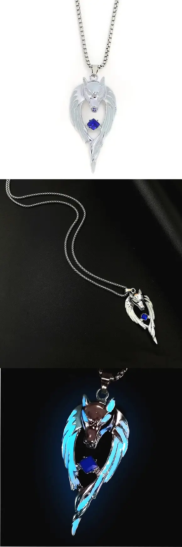 1pc mens luminous wolf head pendant necklace details 0