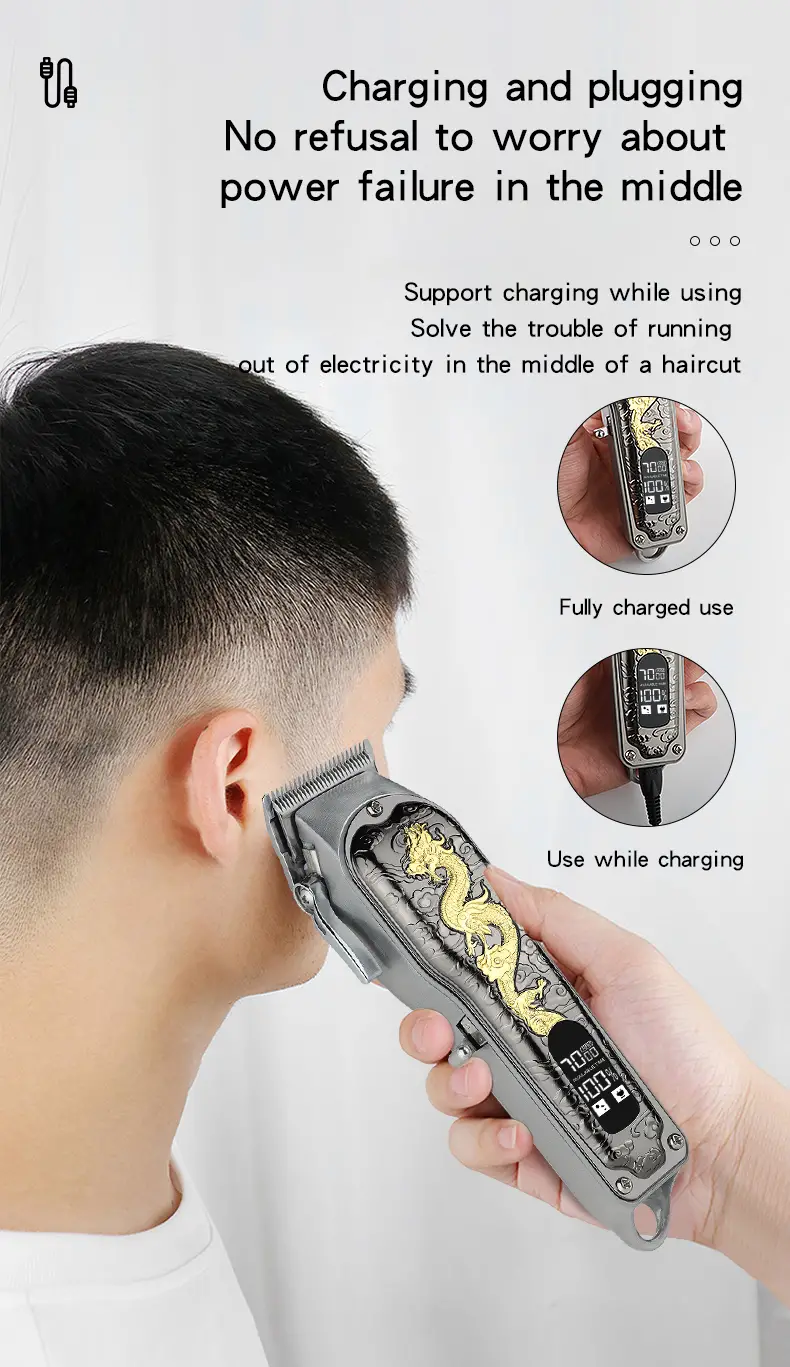 dragon pattern electric hair clipper professional salon grade clipper for home hair styling usb charging for easy use and portability details 9