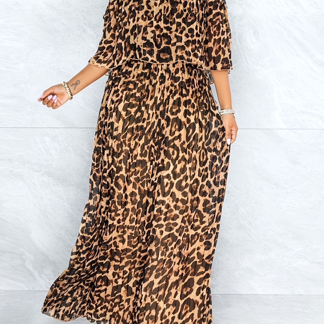 Plus Size Leopard Print Off Shoulder Maxi Dress Women's Plus Medium ...