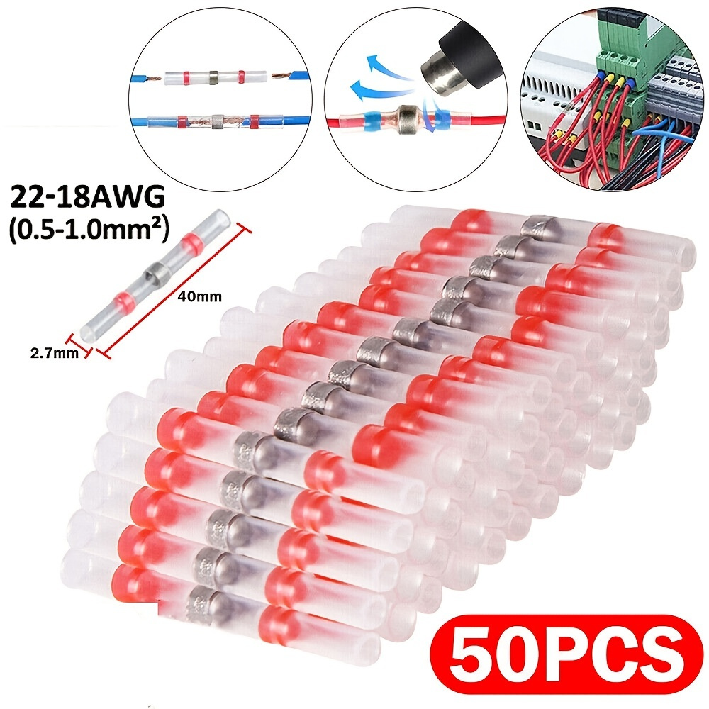 50pcs Waterproof Heat Shrink Solder Seal Sleeve Butt Wire Connectors Terminals A.W.G:22-18