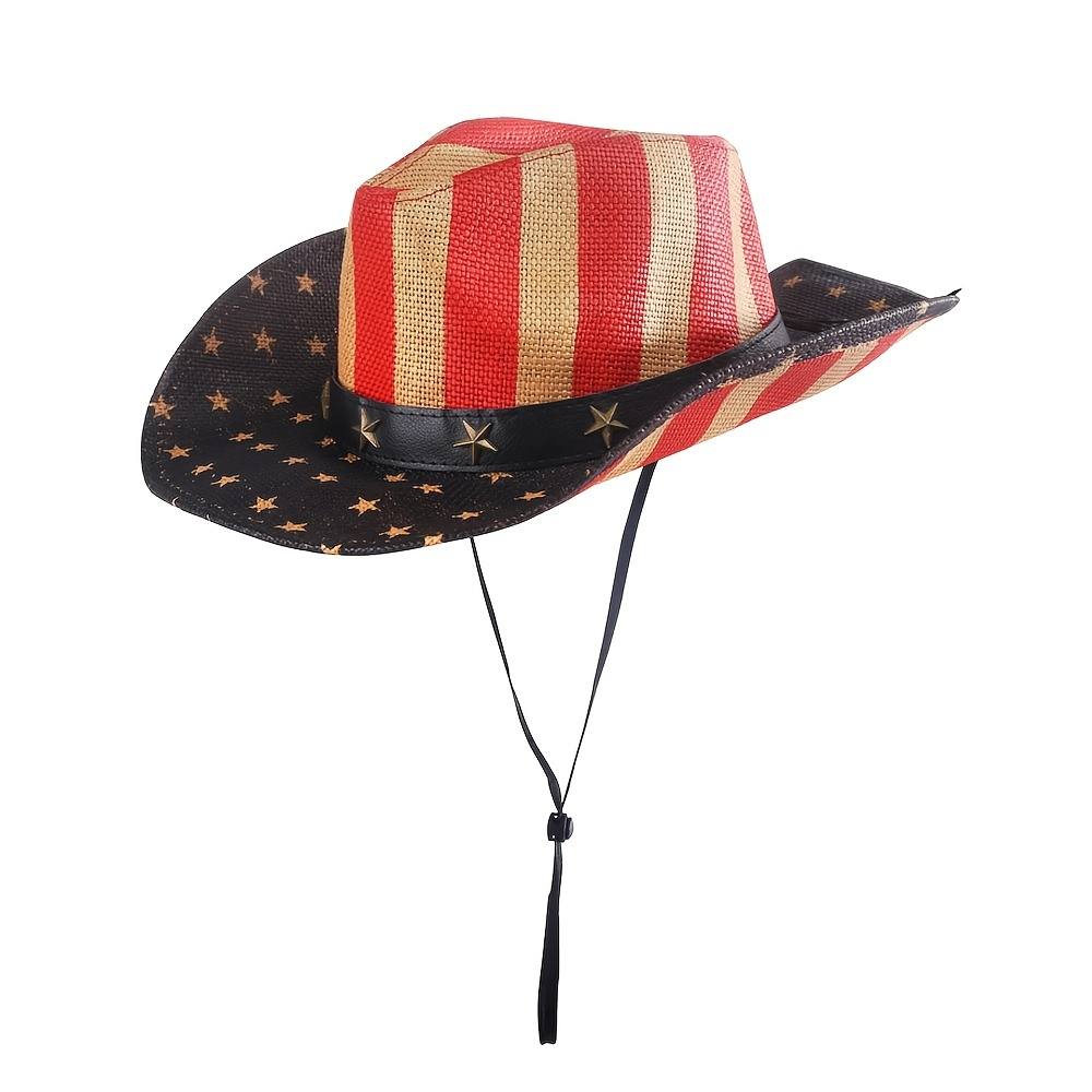 Vintage American Flag Cowboy Hat Unisex Red White And Blue Classic ...