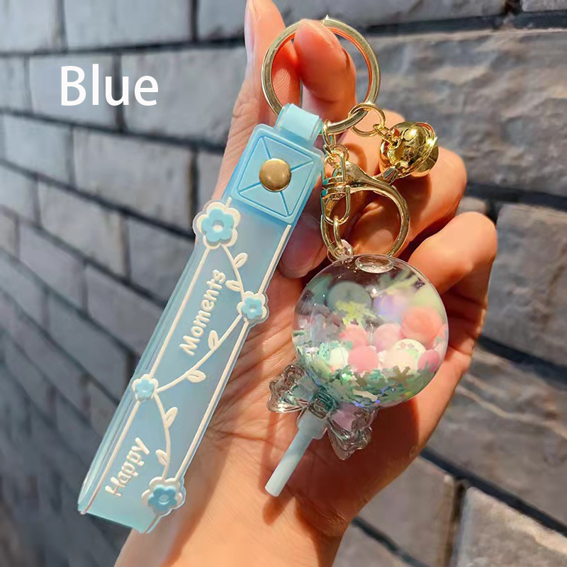 Keychain Bear Liquid Floating Quicksand Cute Keychains Bag Charm Wristlet  Bracelet Key Ring For Women Girl