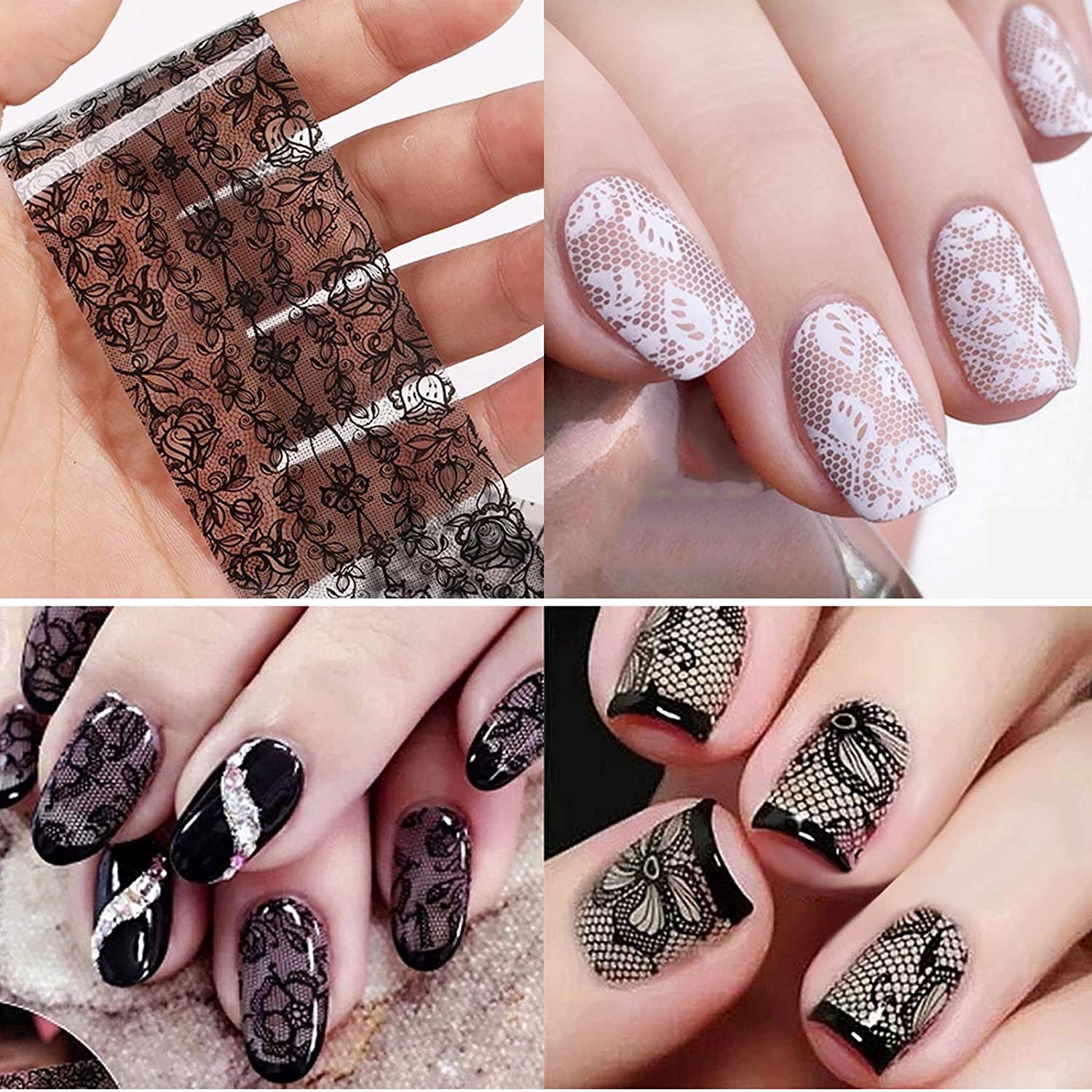 Black And White Lace Flower Nail Foils Diy Nail Art - Temu