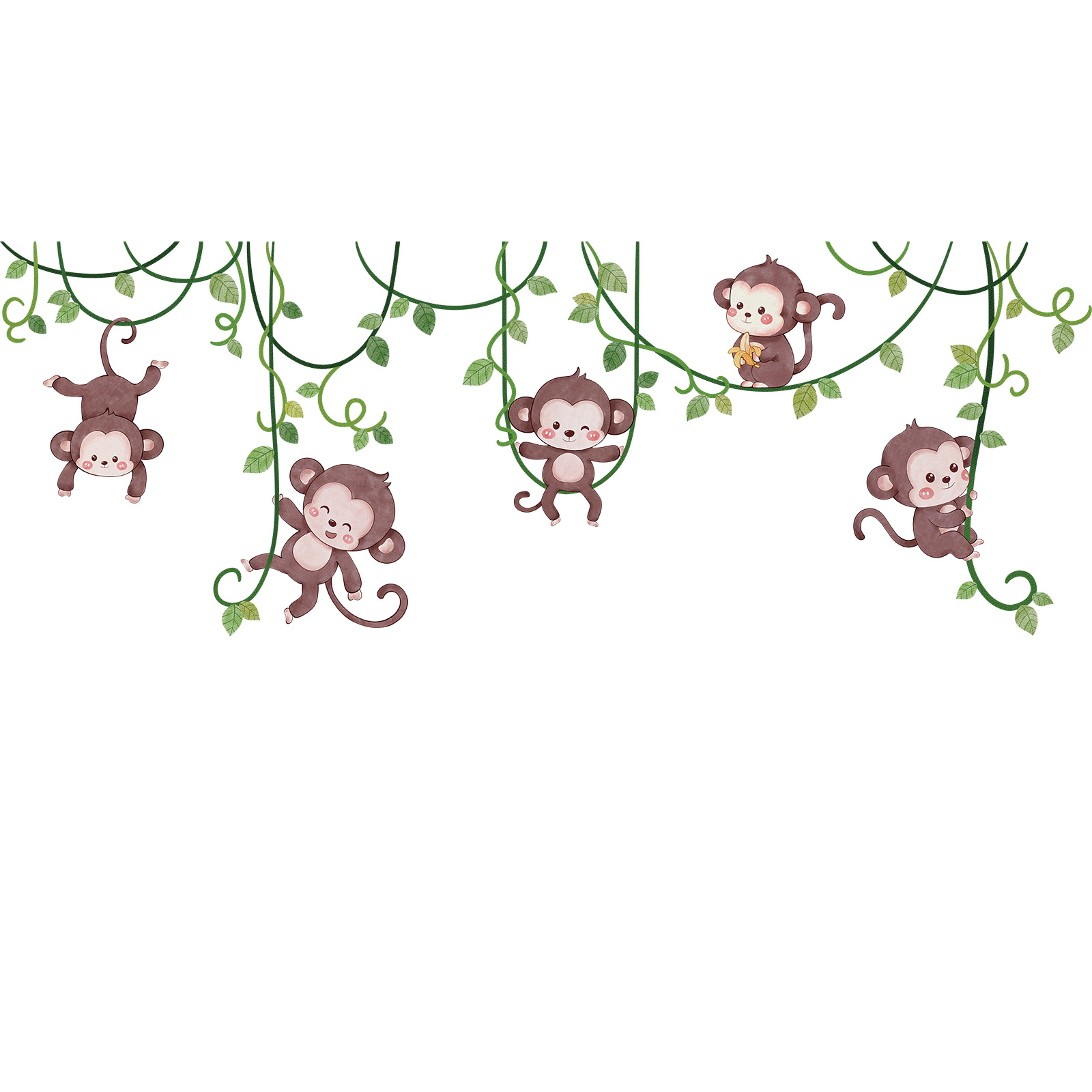 Large Monkey Wall Decals, Jungle Monkey Vine Wall Decals, Safari