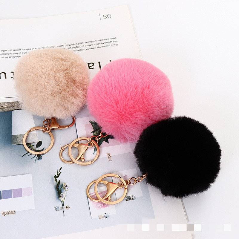 EUBUY Women Faux Fur Ball Pom Pom Keychain, Fuzzy Plush Ball Keychain Soft  Furry Key Ring Fluffy Accessories Car Bag Charm