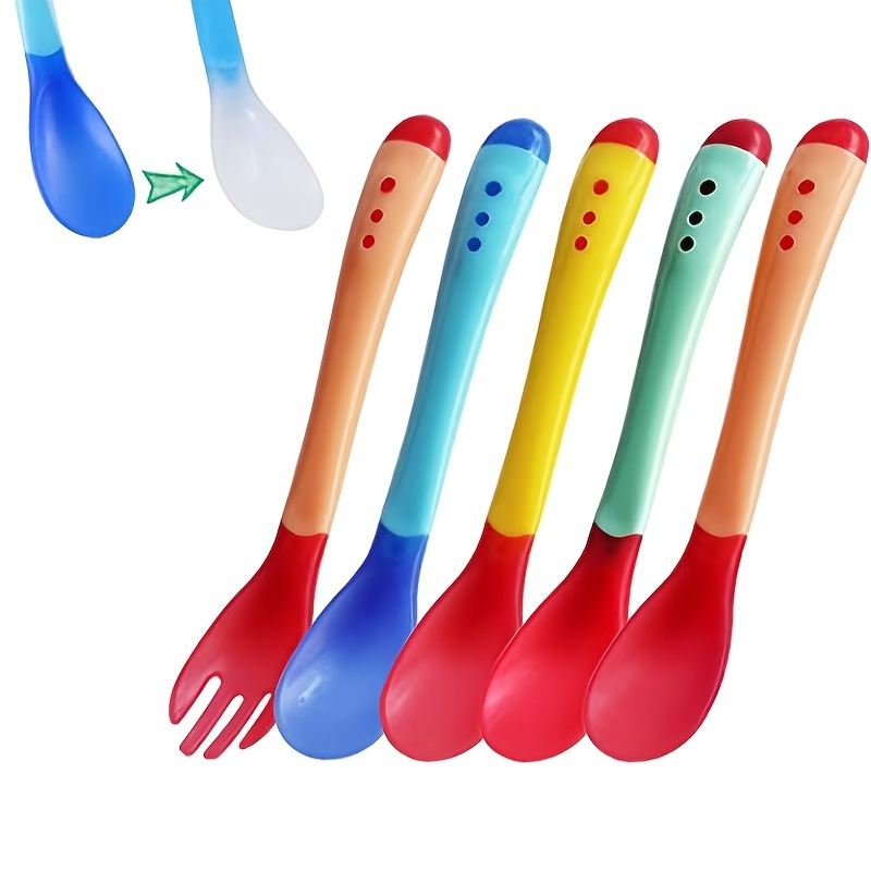 Hot Sale 3pcs/set Small Toddlers Utensils Plastic Baby Spoons Infant Feeding  Tool Heat Sensitive Kids Tableware - AliExpress