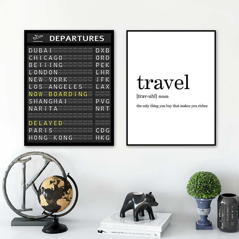 

2pcs Airport Board Destination Posters, Travel Board Quote Canvas Art Prints, Honeymoon Travel Decoration Painting, Wall Pictures, No Frame