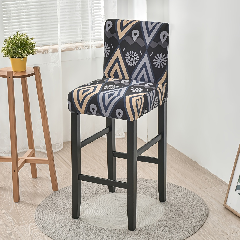 Dining Chair Covers Stretch Solid Color Bar Stool Cover for Cafe Stretch  Printed Low Back Short Protectors Home Decor Chair Covers style20