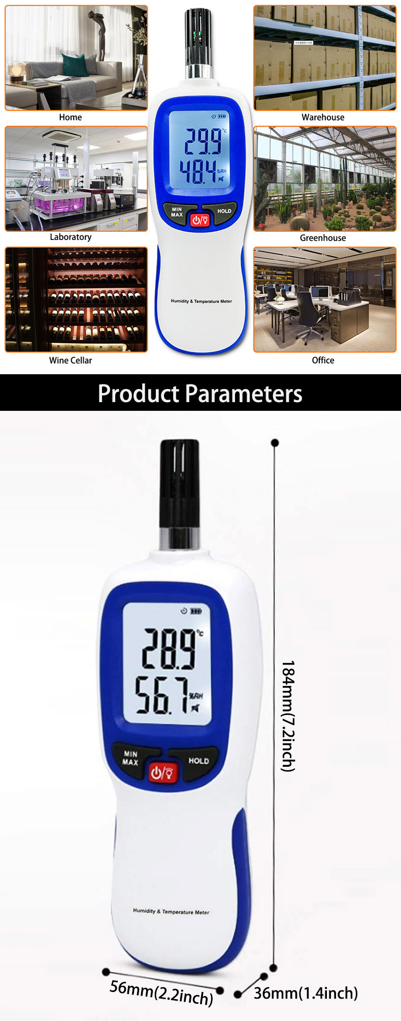 Eray SR-Y86 Digital Psychrometer Thermometer Hygrometer with Backlight,  Temperature and Humidity Reader Meter Thermo-Hygrometer with Dew P