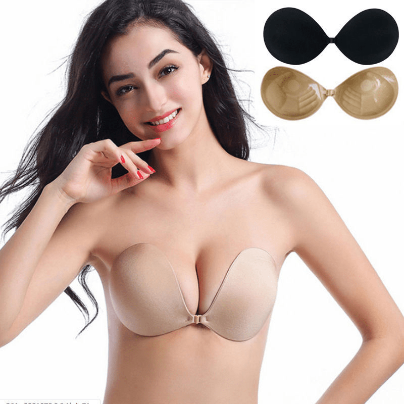 Adhesive Stick On Pushup Strapless Backless Invisible Bra with Clear Strap