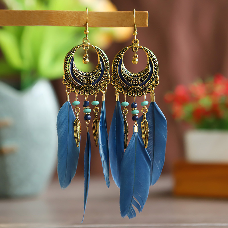 Boho Crescent shaped Feather Tassel Dangle Drop Earrings Temu