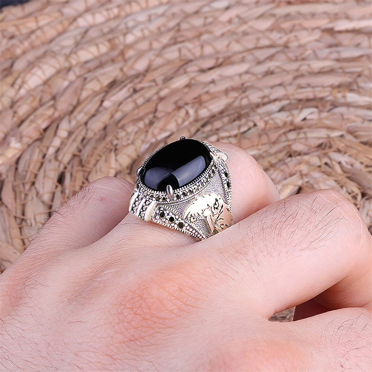 Men's Classic Gemstone & Red Gemstone Ring