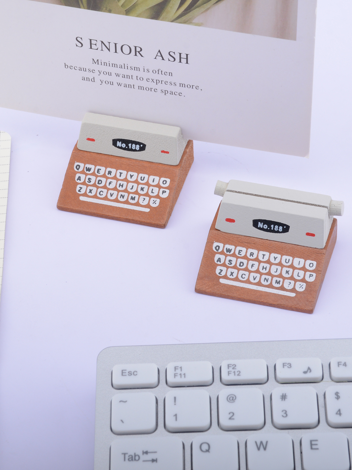 Wood Typewriter Message Holder Business Card Holder Sticky Temu