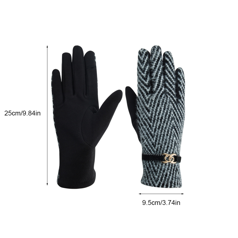 Winter Gloves For Women Fashion Striped Metal Buckle Decoration Finger  Gloves Warm Gloves - Jewelry & Accessories - Temu