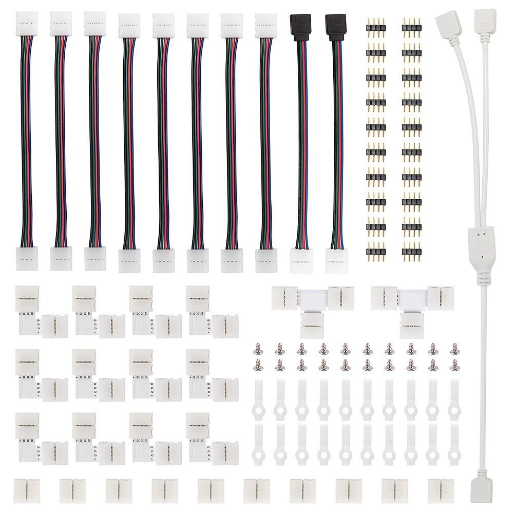 95pcs LED Strip Connector For 5050 10mm 4Pin L Shape T Shape Solderless Gapless Adapter, 2 Way Splitter