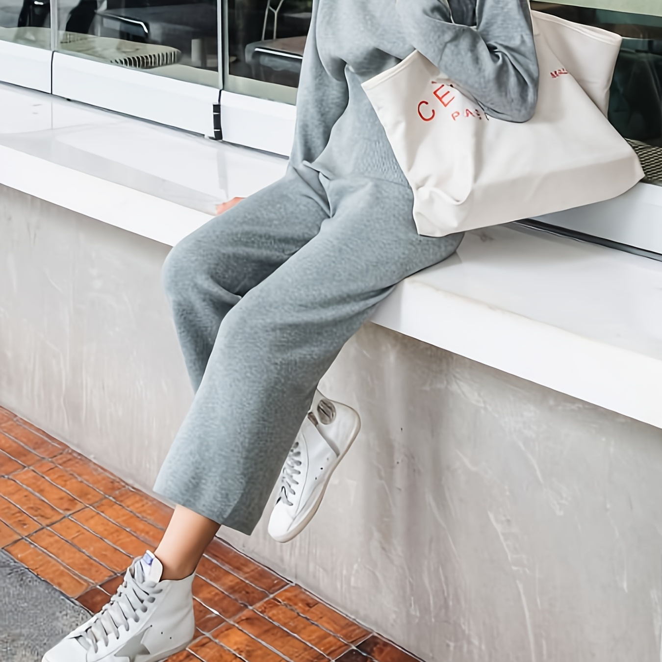 Two-piece Solid Sweater Set, Long Sleeve Sweater & Solid Casual Pants,  Women's Casual Streetwear, Women's Clothing