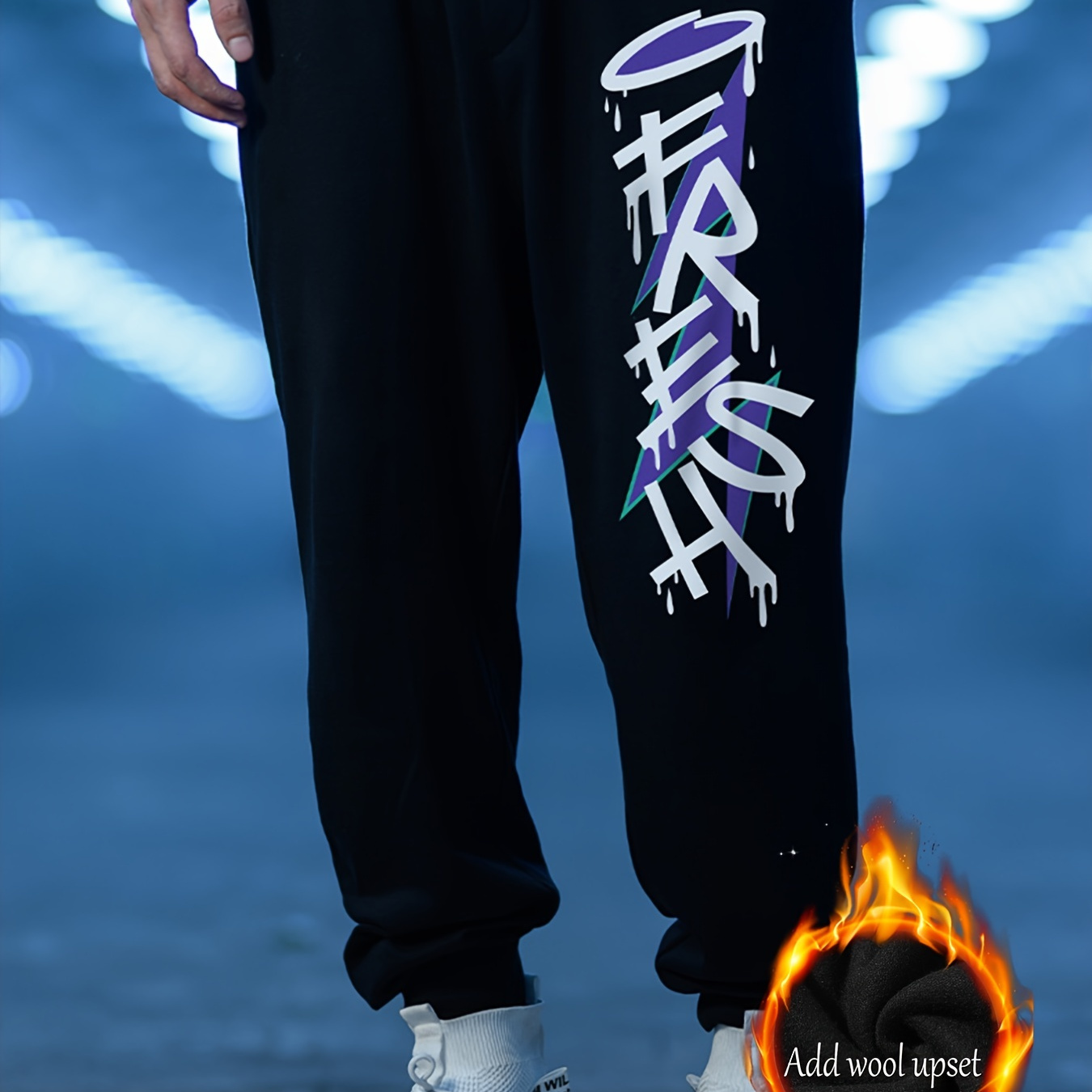 Men's Casual Fleece Sweatpants, Cartoon Print Loose Fit Active