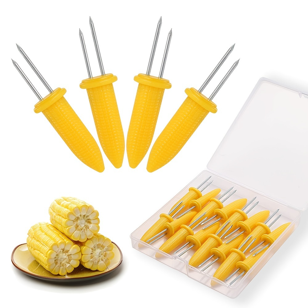 16pcs Stainless Steel Corn Cob Holders, Corn Holders Set, Corn On The Cob Skewers For BBQ, Durable Anti-Scald Corn On The Cob Holders With Storage Box For Home Cooking Forks