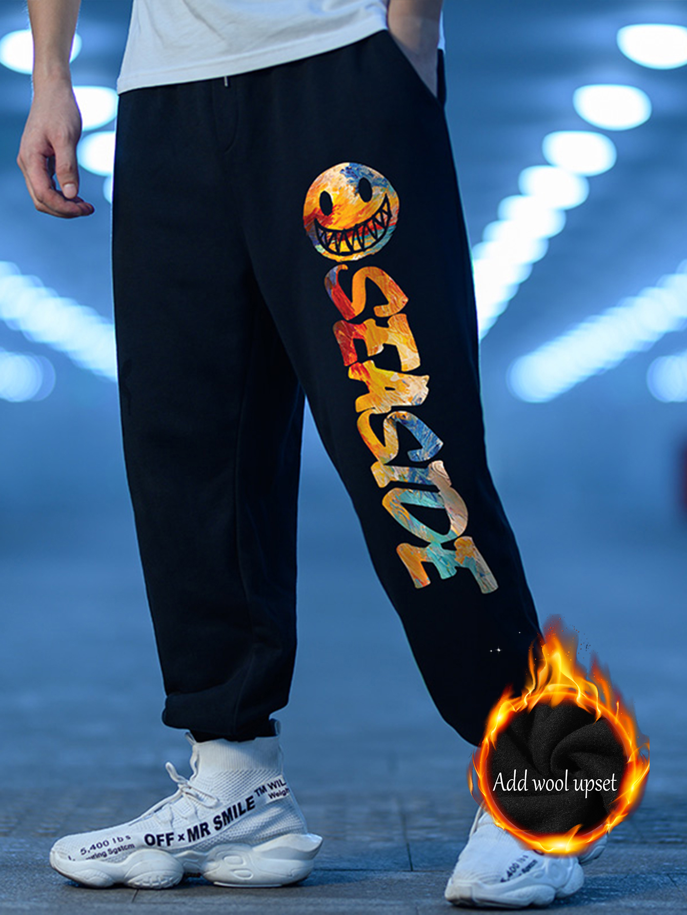 Men's Casual Fleece Sweatpants, Cartoon Print Loose Fit Active