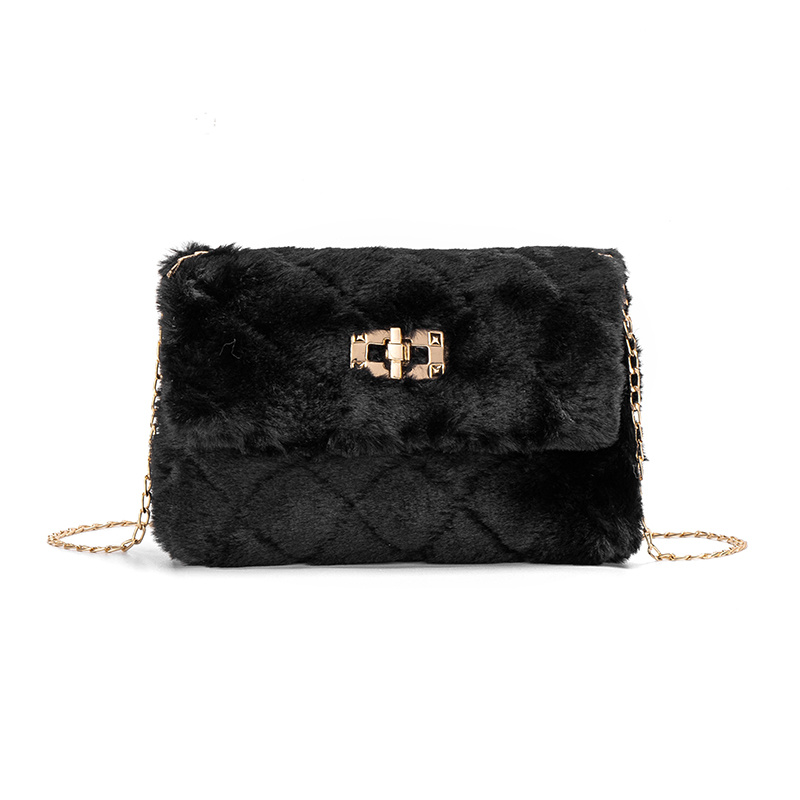 Argyle Quilted Fluffy Square Bag, Women's Chain Crossbody Purse