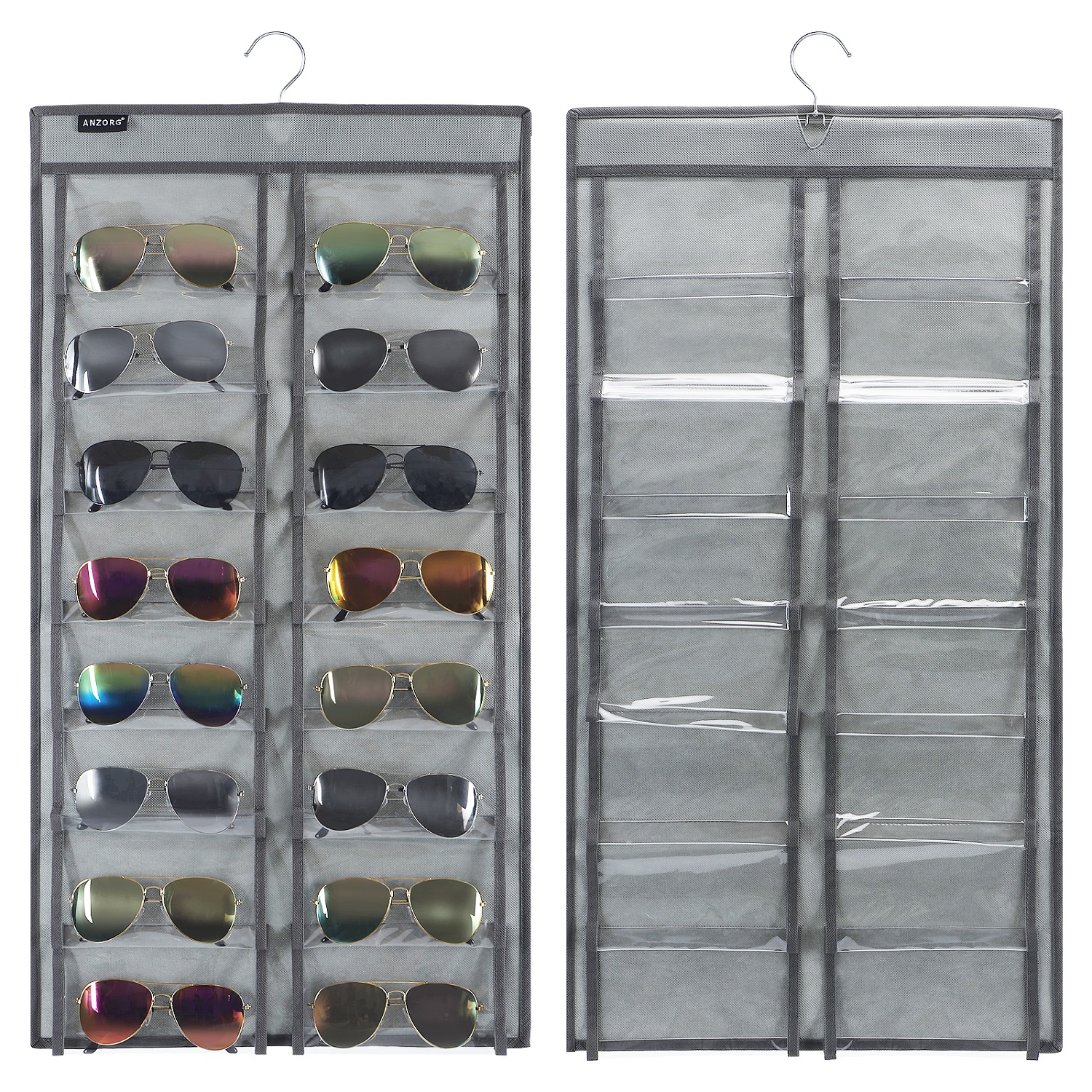 Organizador de gafas de sol para colgar sobre la puerta, con 16 bolsillos  transparentes