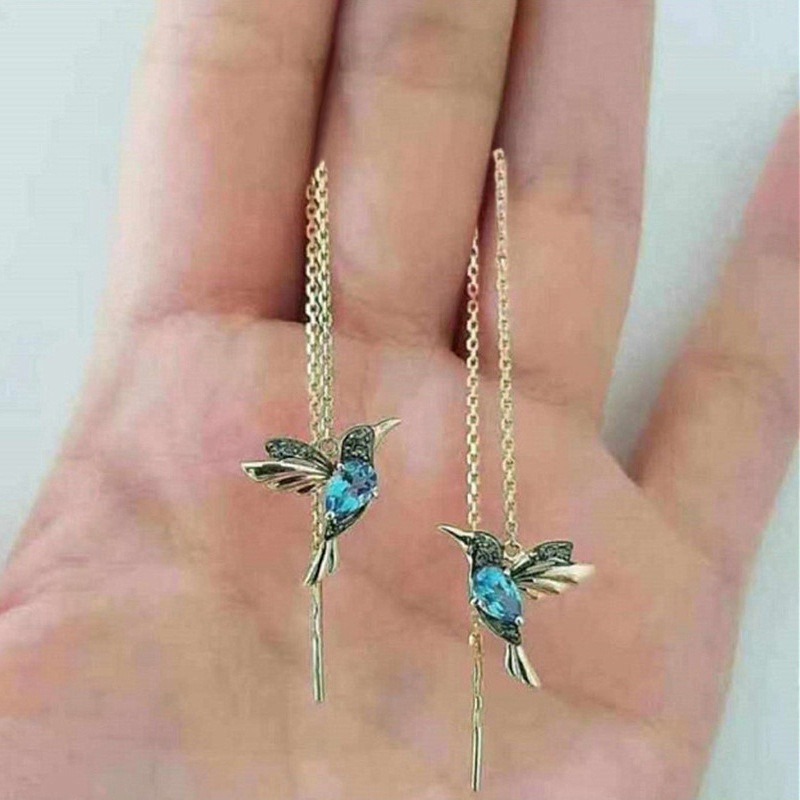 

Elegant Bird Inlaid Zircon Linear Earrings 18k Gold Plated Party Wedding Jewelry For Women Girls 1pair